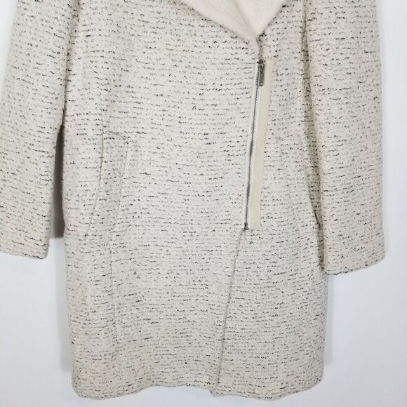 Mind Bridge Women Wool  Blend Zip Up Peacoat  Sz S Textured Pockets Beige - Picture 3 of 8